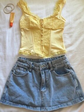 soft butter yellow aesthetic corset top with lace detailing